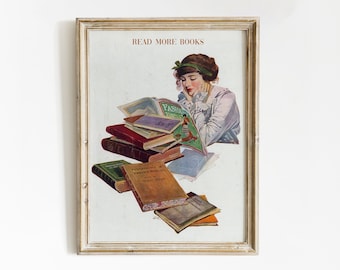 Leer más impresión, cartel de lectura, cartel de libro, arte de pared retro de moda, decoración de la pared del aula, impresión de arte de lectura / descarga digital instantánea