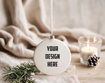 Christmas Mockup Blank White Round Ceramic Christmas Ornament Mockup Bundle Tree Ornament Mockup Christmas Mock ups Canva Mock up Bundle