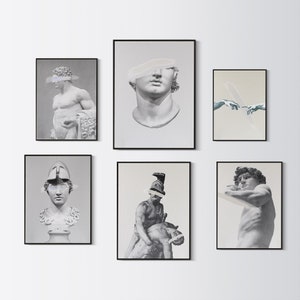 Wall Art Set, Large Wall Art, Black and White Wall Art, 6 Piece Minimalist Wall Art, Rome statue, Marble Sculpture, Abstract Beige Wall Art