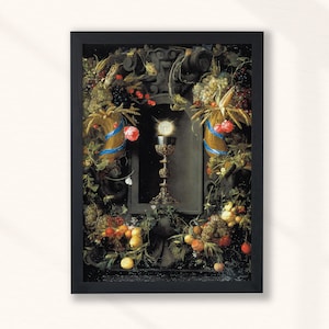 Jan Davidsz. de Heem - Fruchtgirlanden Umgeben (1648) -  Vintage Oil Painting - Wall Art Print Bedroom Bathroom Decor - Digital Download