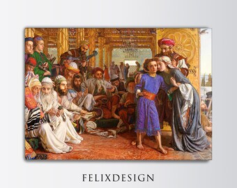 William Holman Hunt - The Finding of the Saviour in the Temple (1860) | Vintage Boy King Painting Wall Art Print | Frame TV | Printable Art
