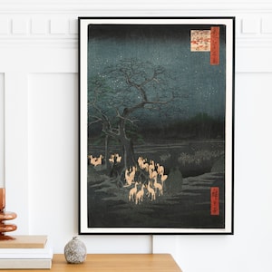 Utagawa Hiroshige - New Years Eve Foxfires at the Changing Tree Oji (1857) | Japan Japanese ukiyo-e | Vintage Print Wall Art | Digital Art