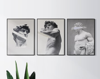 Set di 3, David Statue Print, Statua di Roma, Stampa David, Scultura in marmo, Download digitale, Arte mitologica greca, Statua busto, Stampa Ercole