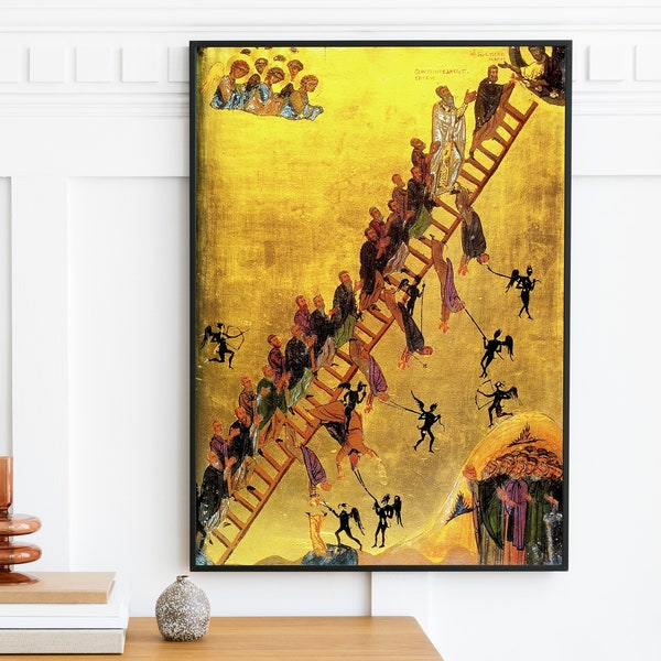 Saint Catherine's Monastery - The Ladder of Divine Ascent | Vintage Oil Painting | Wall Home Decor Poster Print | Digital Download
