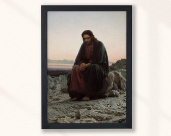Ivan Kramskoi - Christ in the Desert (1872) - Vintage Oil Painting - Jesus Fasting 40 Days 40 Nights - Wall Art Print Decor - Digital Art