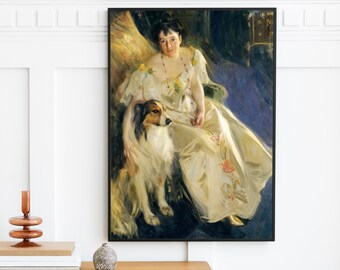 Vintage Art Painting | Victorian Woman Portrait | Antique Farmhouse Painting Wall Art Print | Vintage Neutral Color Decor | Instant Download
