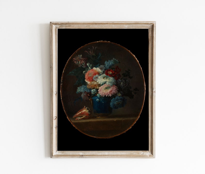Vase of Flowers and Conch Shell Vintage Still Life Painting Etsy