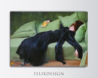 Decadent Young Woman - Reading Motivation, Samsung Frame TV Art, Vintage Wall Art - Bookworm Painting Poster Print Art - Digital Download