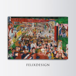 James Ensor - Christs Entry into Brussels in 1889 (1888) - Vintage Painting Wall Art Poster Print Bathroom Bedroom Decor - Digital Art