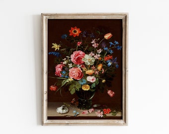 Bodegón Ramo de Flores Impresión / Pintura Vintage Naturaleza Muerta / Decoración de Arte mural de frutas antiguas Impresión / Descarga digital instantánea