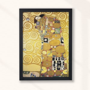 Gustav Klimt - The Embrace (1907) - Vintage Gallery Wall Art Hug Seduction Love Lust Romance Gold Painting Poster Print - Digital Art