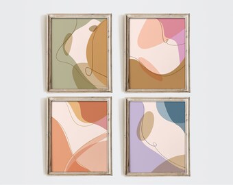 Line Art Gallery Wall Set, Abstract Print, Abstract Wall Art, Cottagecore Decor, Aesthetic Boho Painting, Instant Art, Digital Download