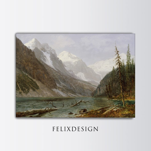 Albert Bierstadt - Canadian Rockies (1889) | Cloudy Sky Farmhouse Country Print Vintage Mountain Painting Decor Wall Art Digital Download