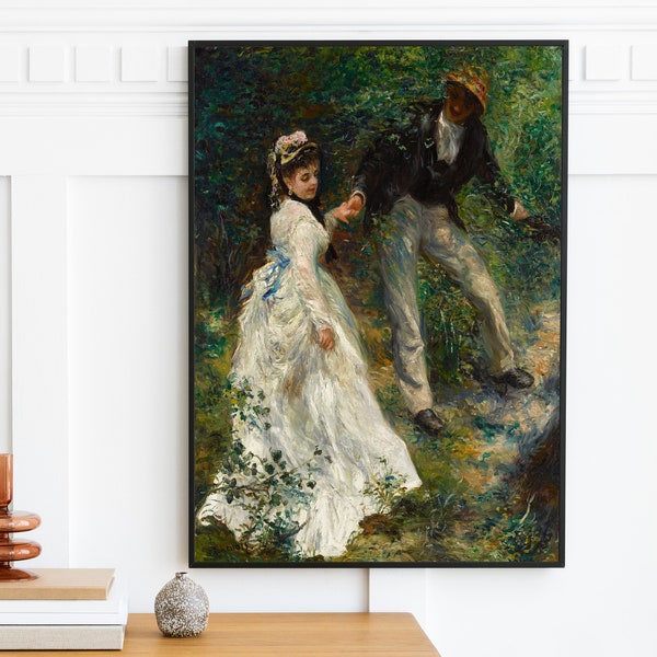 Pierre Auguste Renoir - The Walk (1870) | Couple, Green, White, Fine Art, Museum Prints, Lovers | Wall Art Vintage Painting | Digital Art