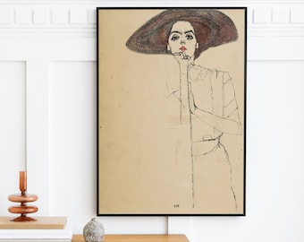 Egon Schiele - Portrait einer Frau 3 (1910) - Erotische Frau Posieren Malerei Poster Print Home Wall Art Decor - Digitaler Download Instant Art