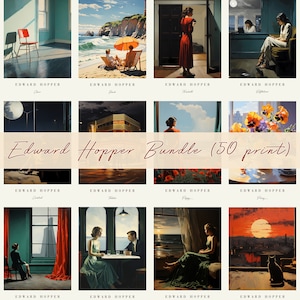 Edward Hopper kunstset | Edward Hopper-posterset | Edward Hopper-tentoonstellingsset | Vintage olieverfschilderij | Kunst aan de muur decor | Digitale kunst