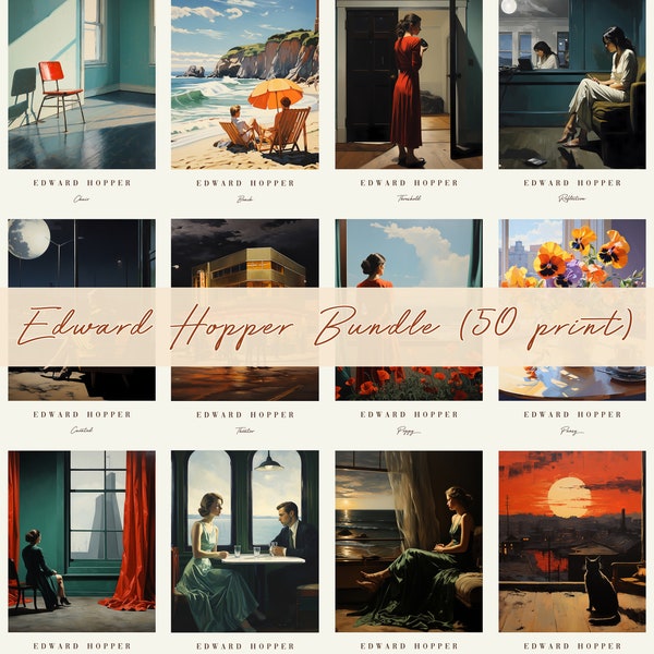 Ensemble d'oeuvres d'art Edward Hopper | Ensemble d'affiches Edward Hopper | Coffret d'exposition Edward Hopper | peinture à l'huile vintage | Décoration murale | Art numérique