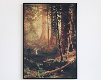 Albert Bierstadt - Giant Redwood Trees of California (1874) - Classic Painting Photo Poster Print Art Gift Home Forest - Digital Download