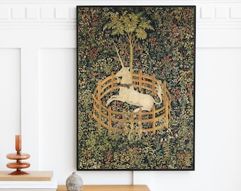 Unicorn Tapestry Print, Unicorn Print | Unicorn Medieval Tapestry Art | Home Wall Art Print | Vintage Oil Painting | Printable Art