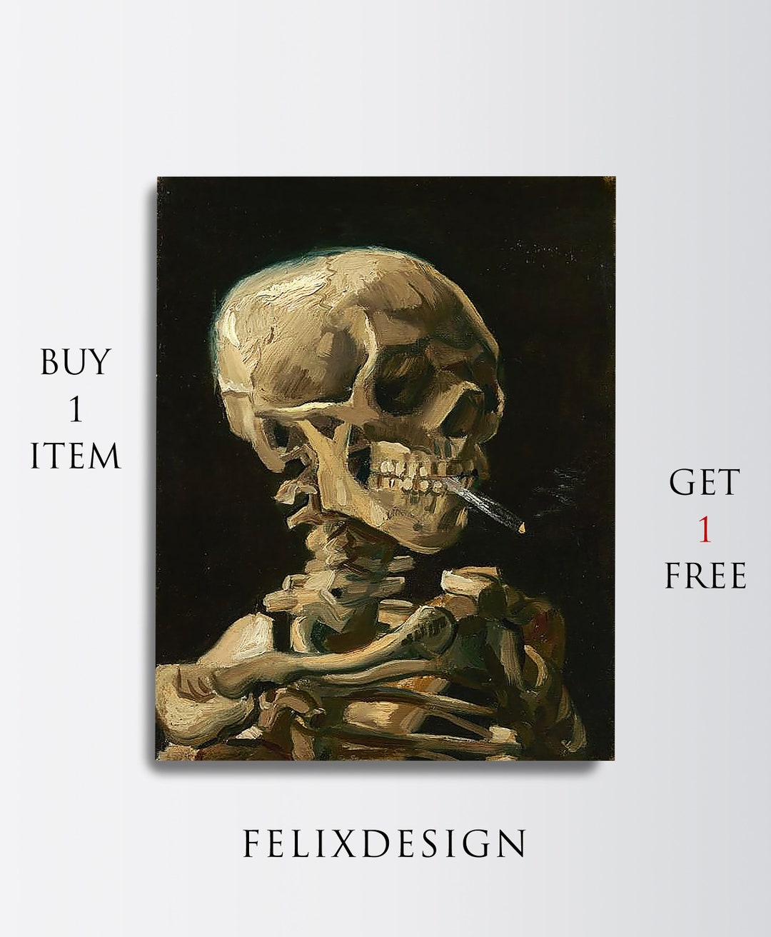 フィンセント・ファン・ゴッホ - 燃えるタバコを持つ骸骨の頭蓋骨