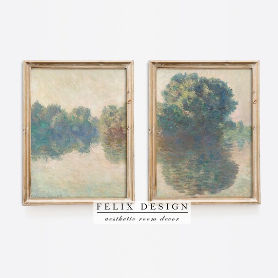 Vintage Landscape Print Set of Two, Antique Farmhouse Prints, Digital Printable, Dark Moody Vintage Print Set, Gallery Wall Art Set