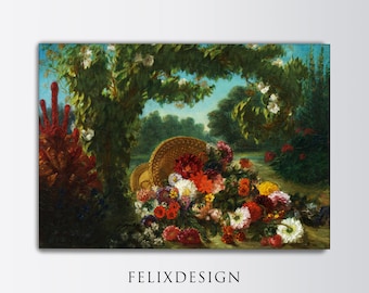 Eugene Delacroix - Basket of Flowers (1849) - Samsung Frame TV Art - Painting Photo Poster Print Art Home Wall Decor Drawing - Instant Art