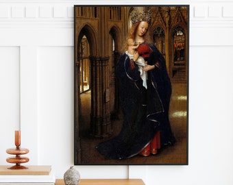 Jan Van Eyck - The Madonna in the Church (1438) - Vintage Oil Painting - Brown Baby Church Black Dark - Antique Wall Art Print - Instant Art