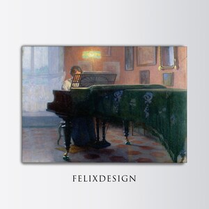 Elin Danielson-Gambogi - The Piano Player (1907) | Vintage Wall Art Print Woman Musical Light Piano Dark Academia Decor | Digital Download