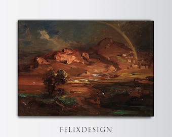 Abstract Rustic Oil Painting | Landscape Vintage Print | Antique Farmhouse Art | Warm Tone Wall Art | Above Bed Decor | Printable Art