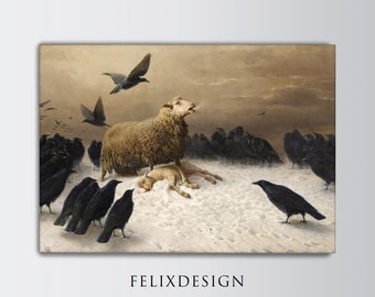 Anguish by August Friedrich Schenck - Famous Painting Poster Print Art Gift Vintage Landscape Sheep - Digital Download, Instant Art