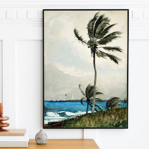 Winslow Homer - Palm Tree, Nassau (1898) | Ocean Water Waves Beach Tropical | Vintage Rustic Landscape | Wall Art Print | Printable Art