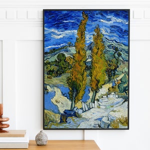 Vincent Van Gogh - Poplars at Saint Remy (1889) | Vintage Oil Painting | Nature Painting | Goff Landscape Blue Wall Art Print | Digital Art