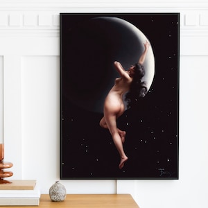 Dark Academia Vintage Portrait Painting | Moon Naked Witches  Mature | Witches Sabbath Art | Bedroom Wall Art Decor | Digital Printable Art