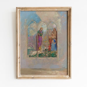 Odilon Redon - Devotion Near a Red Bush (1905) | Vintage Painting Print Jesus Christ Stained Glass Bible Wall Art Gift | Digital Download