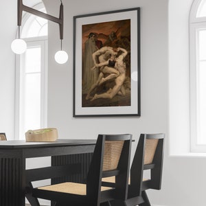 May include: A framed painting depicting a scene of a man being attacked by three other men. The painting is set against a dark, stormy sky. The men are all nude and appear to be struggling.