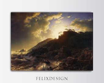 Cloudy Vintage Painting, Antique Art, Cloudy Sky Oil Painting, Vintage Art Print, Vintage Cloud Landscape Painting, Sunset, Printable Art