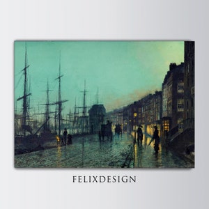 John Atkinson Grimshaw - Verzending op de Clyde (1881) - Schilderij Foto Poster Print River Boats Oude Oversized Wall Art - Digitale Download