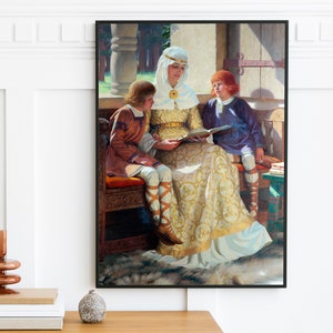 Edmund Blair Leighton - De jongensjaren van Alfred de Grote (1913) - Kleding Vintage Wall Art Decor schilderij grote letters - Digitale Download