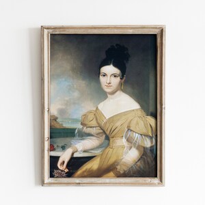 Sitting Woman Oil Painting | Antique Farmhouse Painting | Vintage Woman Wall Art Print | Neutral Color Decor | Instant Download