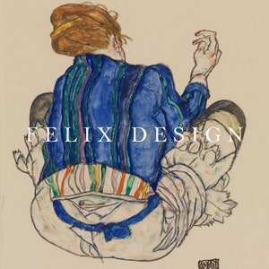 Egon Schiele - Seated Woman Back View (1917) - Vintage Drawing Painting Poster Print Home Wall Art Decor - Digital Download Instant Art