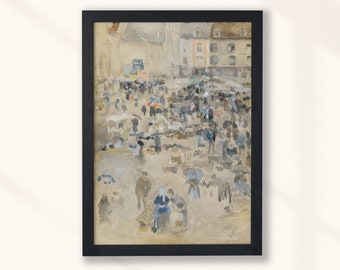 James McNeill Whistler - Market Place Dieppe (1885) - Variaciones en violeta y gris - Pintura Vintage Arte Mural Impresión Decoración - Arte Digital