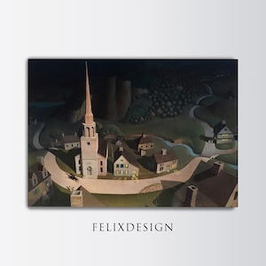 Grant Wood - The Midnight Ride of Paul Revere | Vintage Rustic Landscape Painting | Wall Art Print | Samsung Frame TV Art | Digital Art