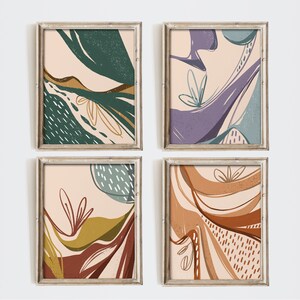 Boho Gallery Wall Set, Abstract Print, Abstract Wall Art, Cottagecore Decor, Aesthetic Boho Painting, Instant Art, Digital Download