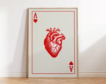 Trendy Ace of Hearts Print | Lover Gift Print print | Lucky You Poster | Trendy Retro Wall Art | Playing Card Poster | Digital Print