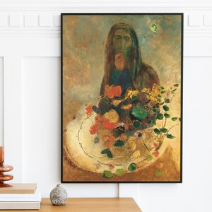 Odilon Redon - Mystery (1910) | Vintage Painting Print Female Portrait with Flowers Bedroom Wall Art Gift | Printable Digital Download