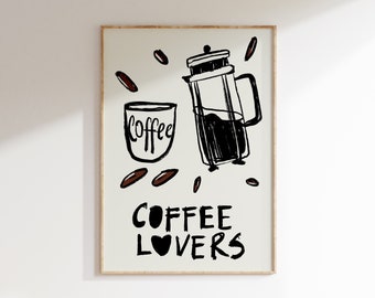 Coffee Lover Print | Coffee poster | Coffee bar print | Cute Coffee Print | Coffee Lover Gift | Kitchen print | Coffee Art | Digital Print