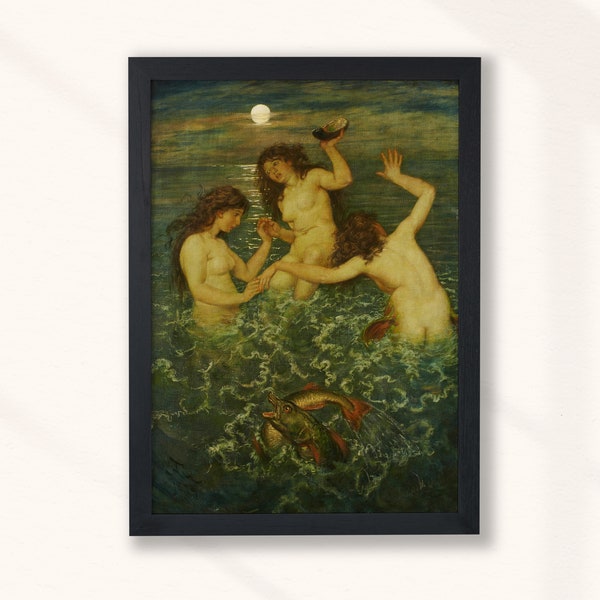 Hans Thoma - Three Mermaids - Print Home Wall Art Poster Gift - Vintage Woman Oil Painting - Bedroom Decor Digital Instant Printable