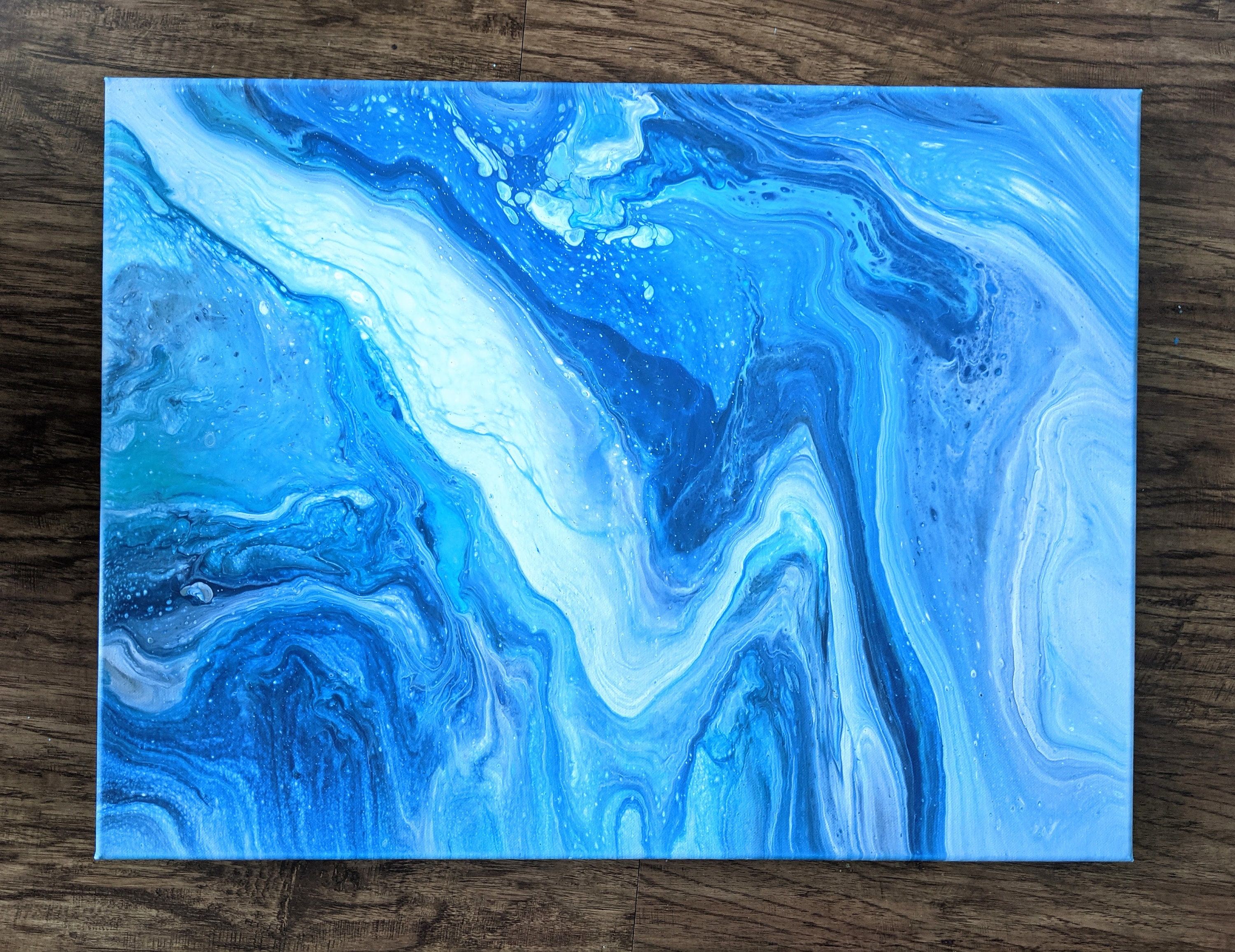 8x10 in. Wall art Silver Blue Home decor Wall decor Purple White Abstract Acrylic Pour Painting on Canvas Original Fluid Art