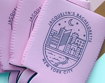 City Bachelorette Party, Custom Can Cooler, City Bach, Chicago, Milwaukee, New York City, NYC, Bachelorette Party Favor, City Trip, Houston