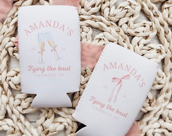 Personalized Bachelorette Can Cooler: Pink Bow Bridal Shower Favor